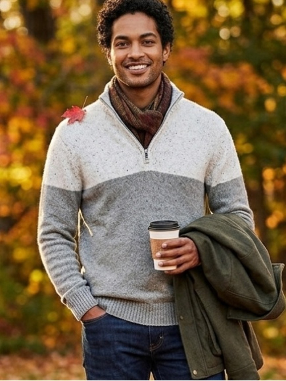 Sonoma Men's Two-Tone Zip-Up Sweater, collared quarter zip, Size Small, Gray - Picture 9 of 9